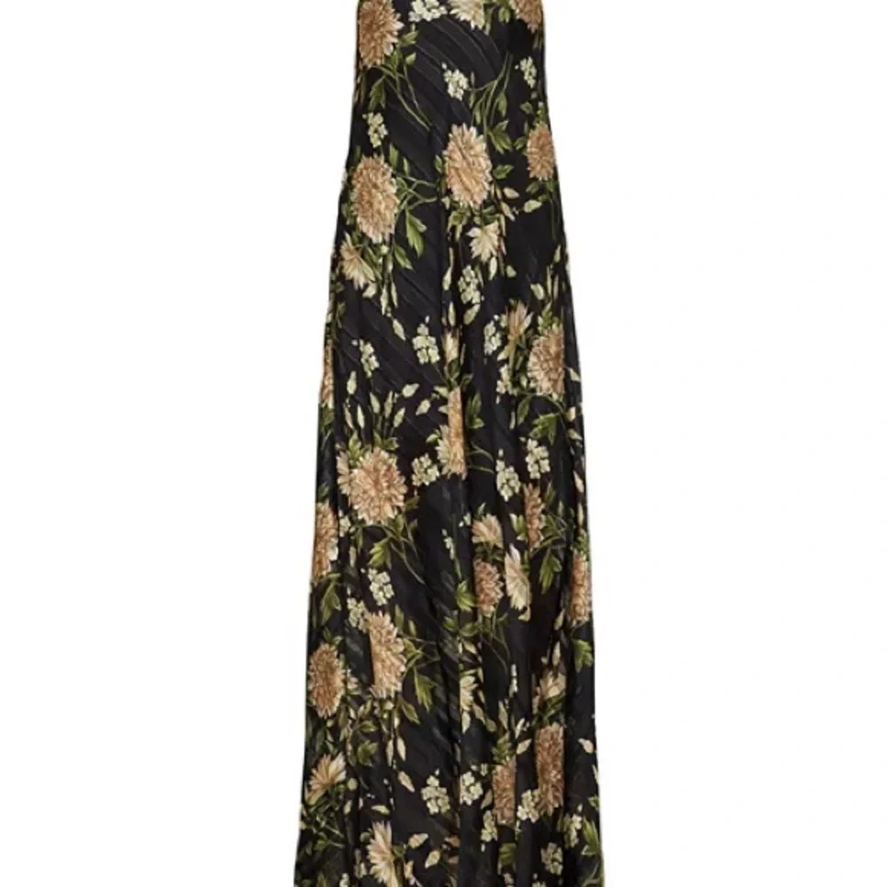 Bcbg strapless maxi gown. Black with green and gold large print. Size S fits S-M - Picture 6 of 7